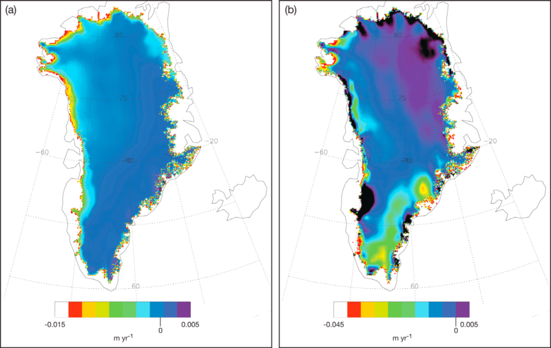 Linear squares regression trends of Greenlands ice